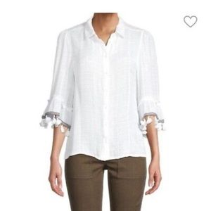 ALLISON NEW YORK TASSEL SLEEVE WOMENS BLOUSE